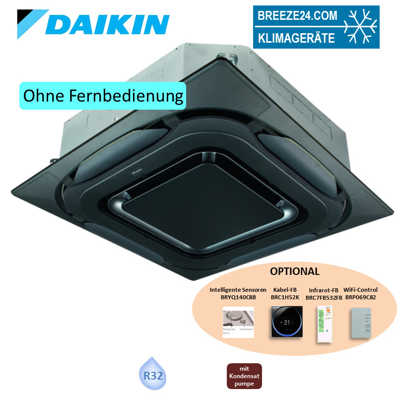 Daikin Deckenkassette 6,8 kW - FCAHG71H-5 mit Blende BYCQ140EPB Design schwarz R32