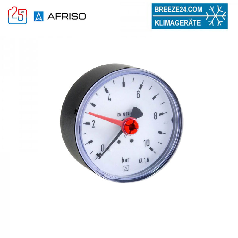 AFRISO Manometer RF 63 - Anschluss axial 1/4'' AG, Anzeige 0-10 bar, Solar geeignet