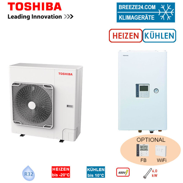 Toshiba Wärmepumpen Set ESTIA HWT-1101HW-E + HWT-1101XWHT6W-E Heizen/Kühlen 11 kW Heizstab 6 kW 400V