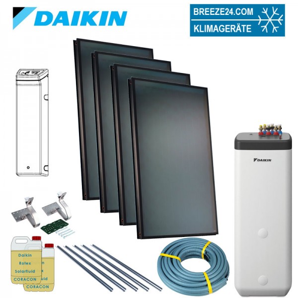 Daikin Solarthermie Set für 7 Personen Haushalt Solaris Drain-Back Aufdach 4 x EKSV21P Solarpanel