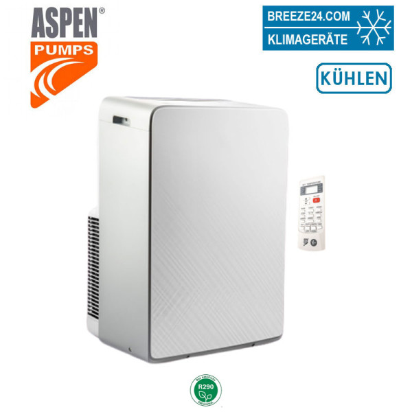 Aspen AX3008/1 Mobiles Klimagerät 3,4 kW Kühlen + Heizen für 1 Raum mit 35 - 40 m² | R290