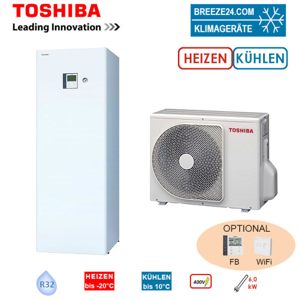 Toshiba Wärmepumpen Set ESTIA HWT-601HW-E + HWT-601F21ST6W-E Hydrobox/Speicher 6kW 210L HS 6kW 400V