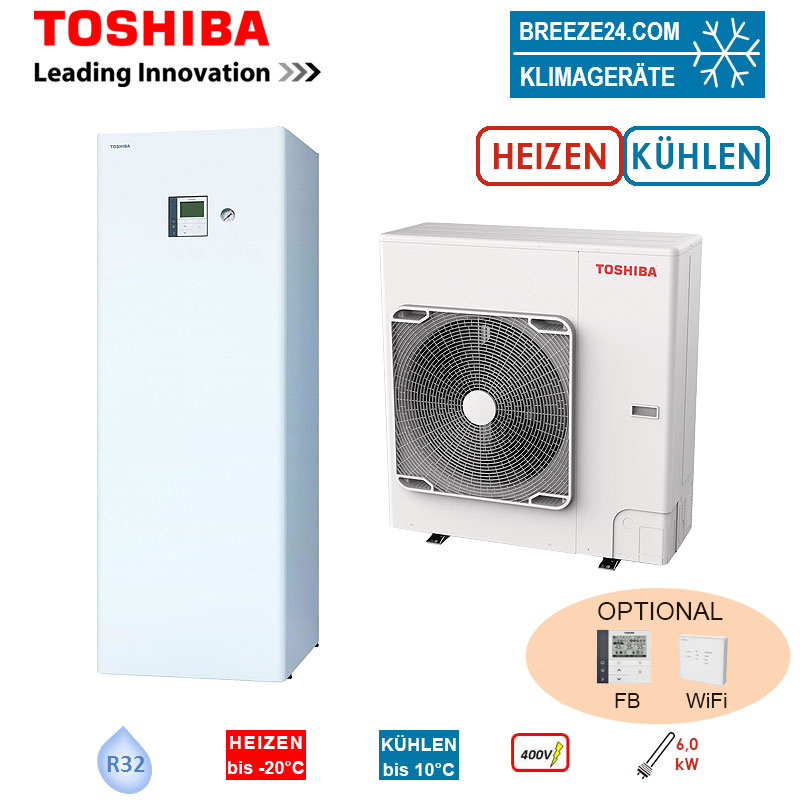 Toshiba Wärmepumpen Set ESTIA HWT-801HW-E + HWT-1101F21ST9W-E Hydrobox/Speicher 8kW 210L HS 6kW 400V