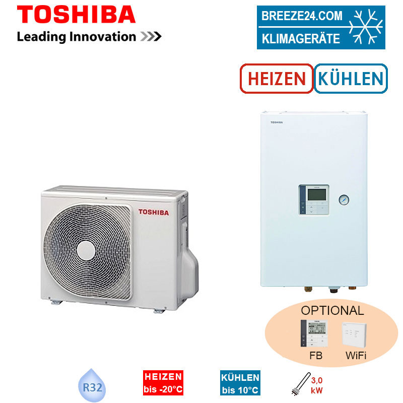 Toshiba Wärmepumpen Set ESTIA HWT-601HW-E + HWT-601XWHM3W-E Heizen/Kühlen 6,0 kW Heizstab 3 kW