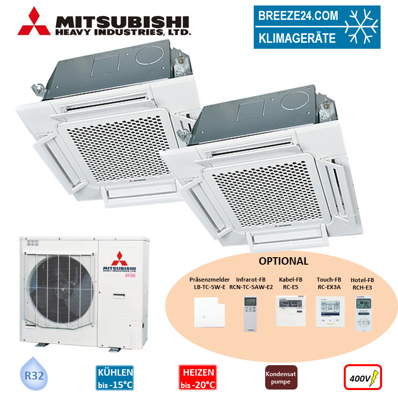 Mitsubishi Heavy Set 2 x FDTC 50 VH 4-Wege-Deckenkassette Komfortpaneel + FDC 125 VSA-W R32 400V (Si