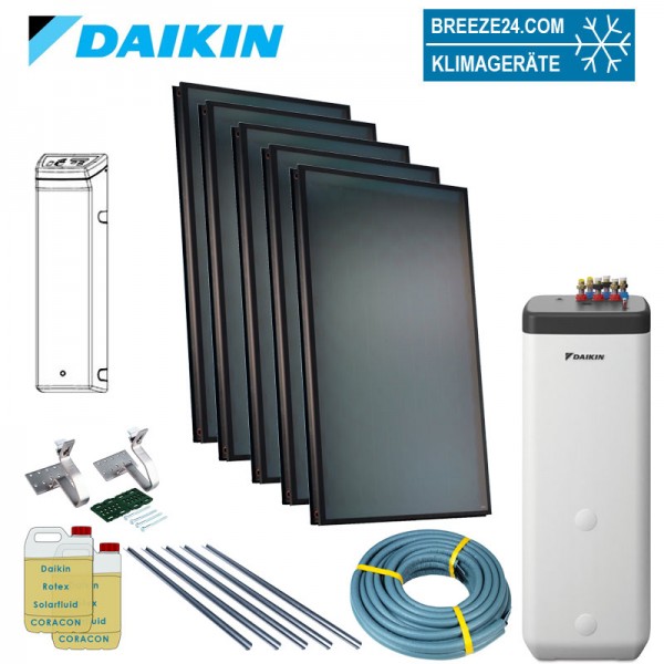 Daikin Solarthermie Set für 9 Personen Haushalt Solaris Drain-Back Aufdach 5 x EKSV21P Solarpanel
