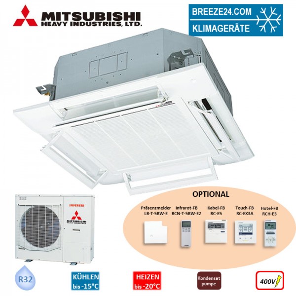 Mitsubishi Heavy Set 4-Wege-Deckenkassette 13,6 kW Komfortpaneel FDT140VH + FDC140VSA-W 400V R32