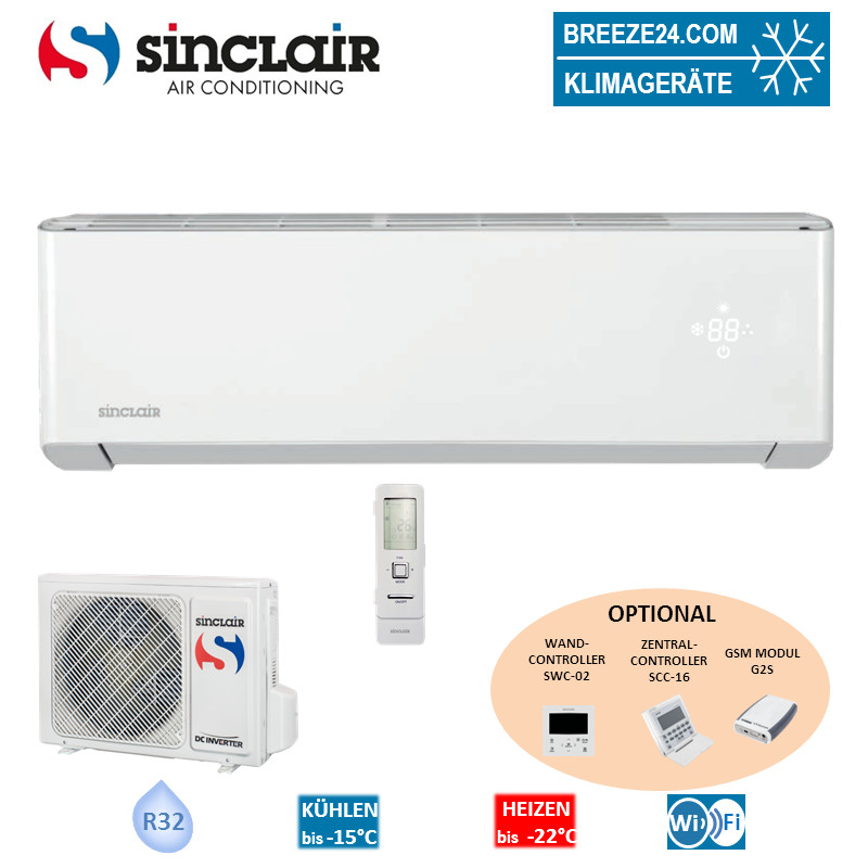 Sinclair Set Wandgerät Spectrum Plus 5,3 kW - ASH-18BIS2WE + Außengerät R32 Klimaanlage
