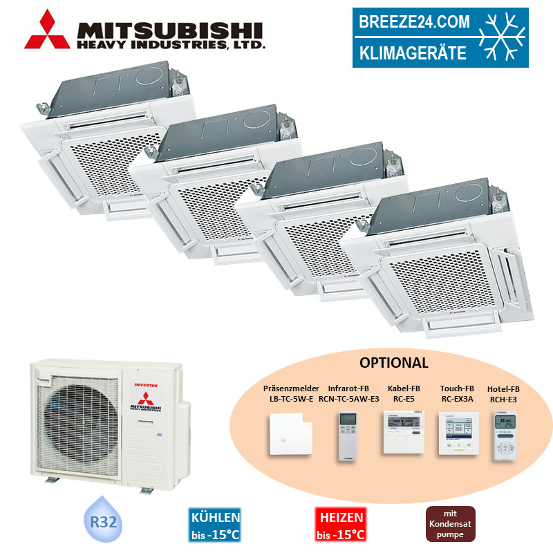 Mitsubishi Heavy Set 4 x 4-Wege-Deckenkassetten Komfortpaneel 2,5/6,0 kW 3 x FDTC25VH1 + FDTC60VH +