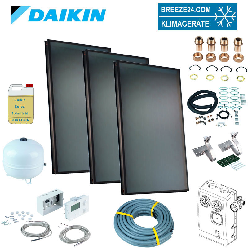 Daikin Solarthermie Set für 5 Personen Haushalt Solaris Druckanlage Aufdach 3 x EKSV26P Solarpanel