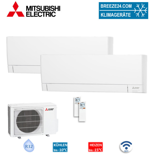 Mitsubishi Electric Set MSZ-AY15VGKP + MSZ-AY42VGK + MXZ-2F53VF4 Wandgeräte Kompakt WiFi 1,5/4,2kW