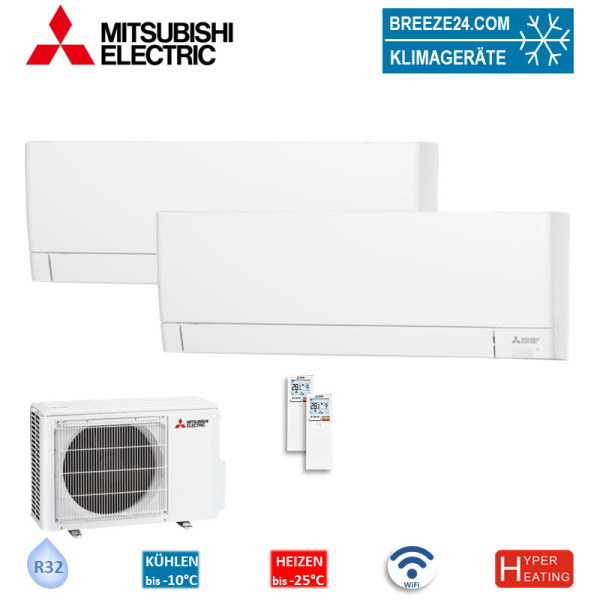 Mitsubishi Electric Set 2 x MSZ-AY15VGKP + MXZ-2F53VFHZ2 Wandgerät Kompakt WiFi Hyper Heating 1,5 kW