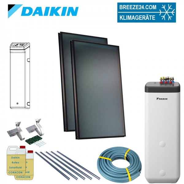 Daikin Solarthermie Set für 3 Personen Haushalt Solaris Drain-Back Aufdach - 2 x EKSV21P Solarpanel