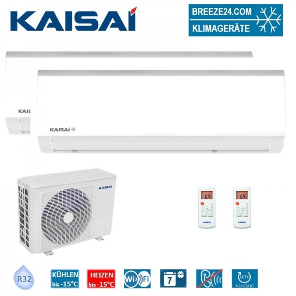 Kaisai Set 2 Wandgeräte 2,6 kW 2 x KWX-09HRGI-W + K20E-18HFN32H R32 Klimaanlage