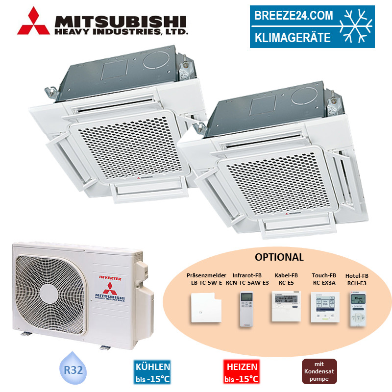 Mitsubishi Heavy Set 2,5 kW 2 x FDTC25VH1 4-Wege-Deckenkassette Komfortpaneel + SCM40ZS-W R32 Klimaa