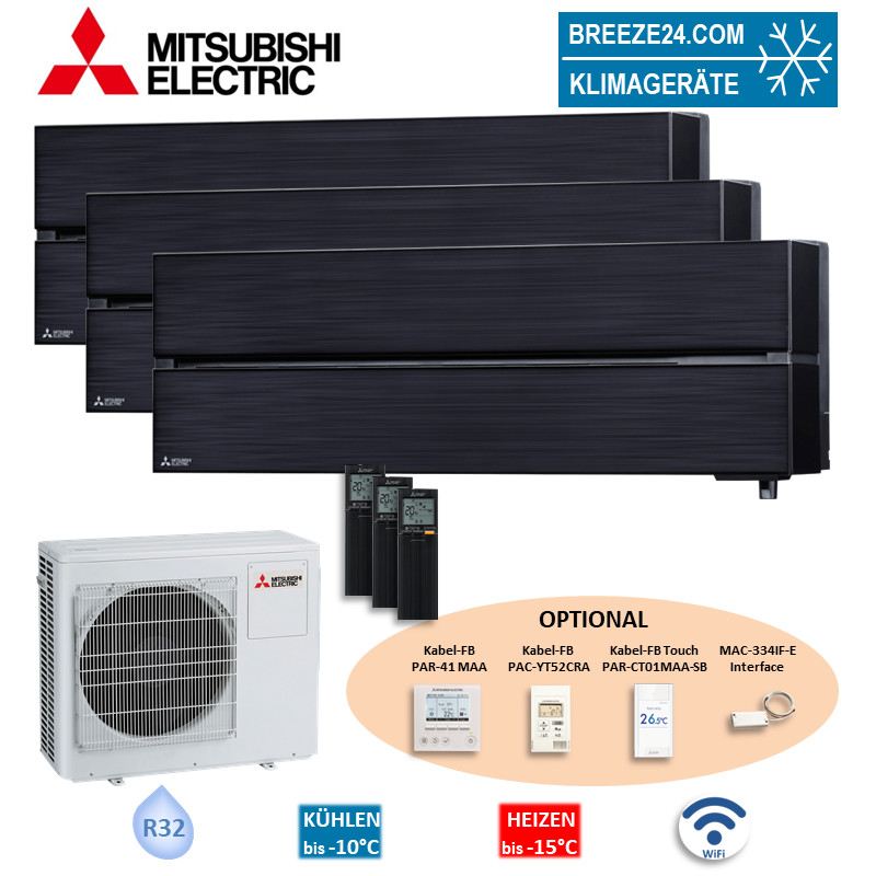 Mitsubishi Electric Set 3 Wandgeräte WiFi 3,5 kW 3 x MSZ-LN35VG2B + MXZ-3F68VF R32 Klimaanlage