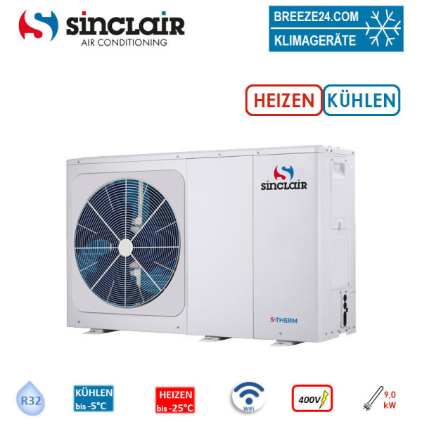 Sinclair S-THERM YUKON SMHM-140B3/9 Monoblock Wärmepumpe Heizen 14kW + Kühlen 13kW Heizstab 9kw 400V