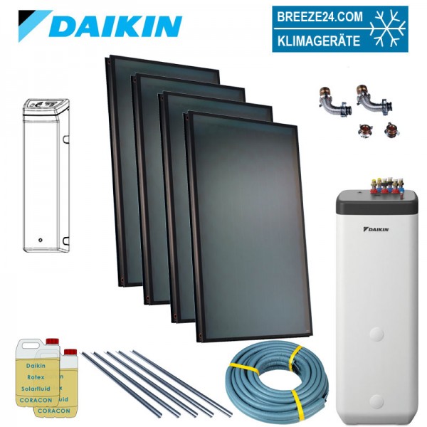 Daikin Solarthermie Set für 7 Personen Haushalt Solaris Drain-Back Indach 4 x EKSV21P Solarpanel