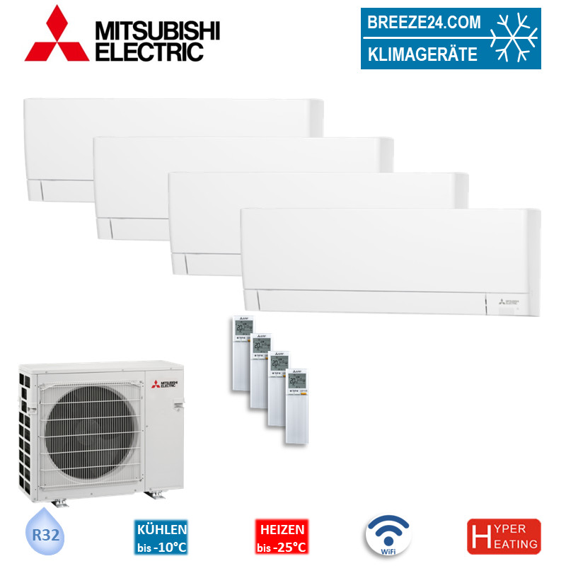 Mitsubishi Electric Set 2,0kW 4 x MSZ-AY20VGKP + MXZ-4F83VFHZ2 4 Wandgeräte WiFi / Hyper Heating 2,0