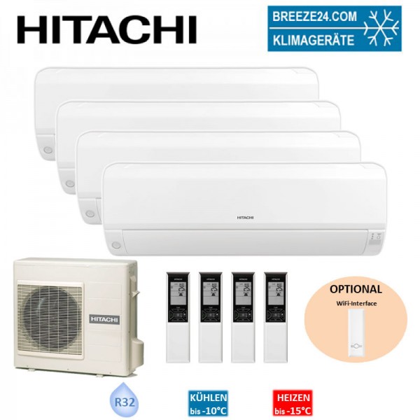 Hitachi Set 4 x Wandgeräte Performance 2,0/2,0/2,5/2,5 kW 2 x RAK-18RPE + 2 x RAK-25RPE + RAM-70NP4E