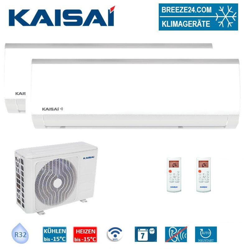 Kaisai Set 2 Wandgeräte Fly 2,6/3,5 kW R32 KWX-09KRHI+ KWX-12KRHI + K20E-18HFN32H Klimaanlage