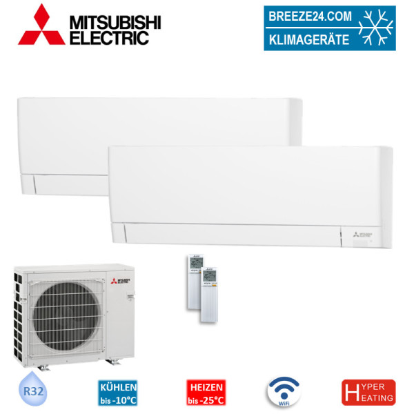 Mitsubishi Electric Set 2 x MSZ-AY20VGKP + MXZ-2F53VFHZ2 Wandgeräte Kompakt Hyper Heating 2,0/2,0kW
