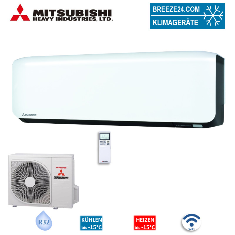 Mitsubishi Heavy Set SRK25ZS-WFB + SRC25ZS-W2 Wandgerät Schwarz/Weiss 2,5 kW WiFi R32 Klimaanlage