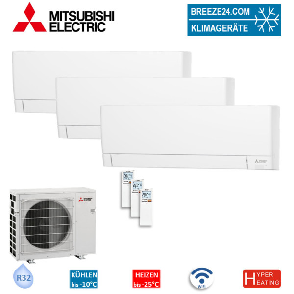 Mitsubishi Electric Set 2 x MSZ-AY15VGKP + MSZ-AY20VGKP+MXZ-4F83VFHZ2 Wandgerät WiFi Hyper Heating