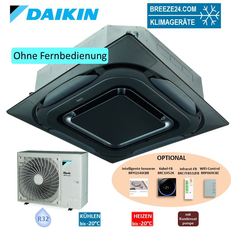 Daikin Set 4-Wege-Deckenkassette 13,4 kW - FCAHG140H-5 + Blende BYCQ140EPB design schwarz + RZAG140N