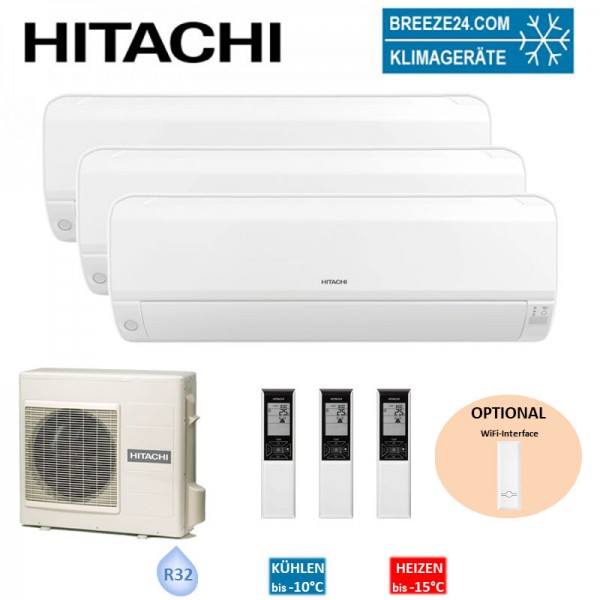 Hitachi Set 3 x Wandgeräte Performance 2,0/2,0/5,0 kW 2xRAK-18RPE+RAK-50RPE+RAM-68NP3E Klimaanlage