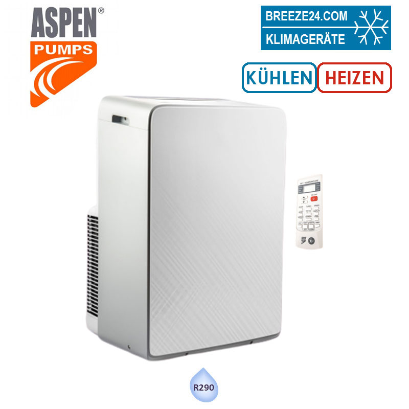 Aspen AX3008/1 Mobiles Klimagerät 3,4 kW Kühlen + Heizen für 1 Raum mit 35 m² R290