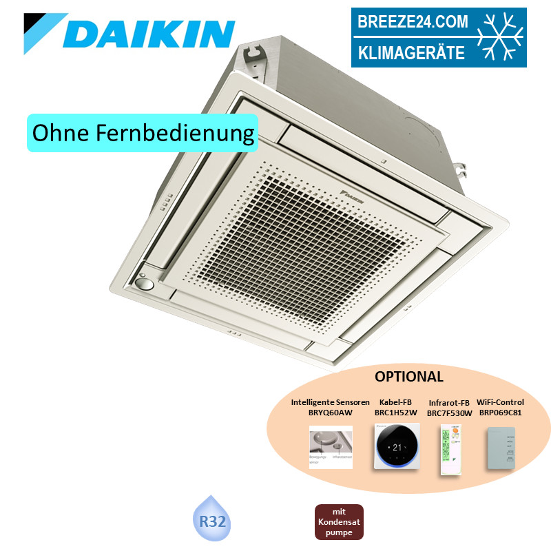 Daikin Deckenkassette 2,5 kW Euroraster weiss FFA25A9-2 + Blende BYFQ60CW R32