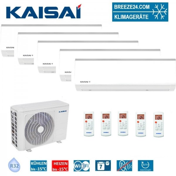 Kaisai Set 5 x Wandgeräte 2,6/3,5 kW 2 x KWX-09HRGI-W + 3 x KWX-12HRGI-W + K50D-42HFN32H - R32