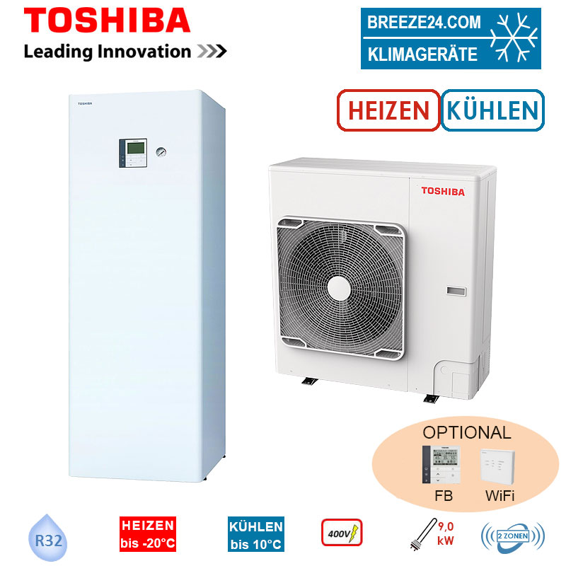 Toshiba Wärmepumpen Set ESTIA HWT-801HW-E + HWT-1101F21MT9W-E Hydrobox/Speicher 8kW 210L HS 9kW 400V