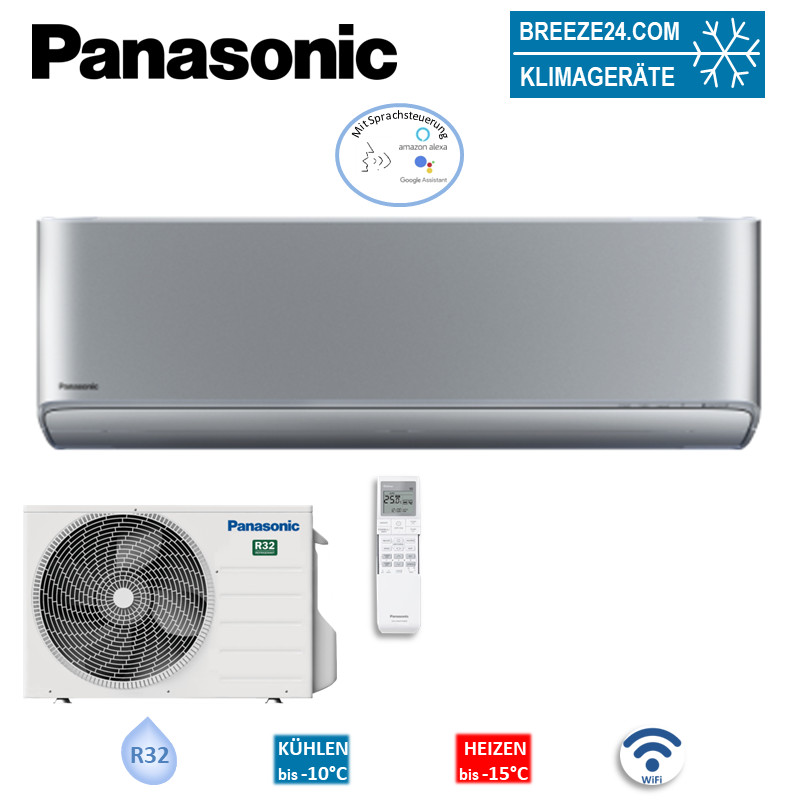 Panasonic Set CS-XZ25XKEW + CU-Z25XKE WiFi Wandgerät Etherea Silber 2,5 kW | Raumgröße 25 - 30 m²