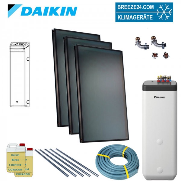 Daikin Solarthermie Set für 5 Personen Haushalt Solaris Drain-Back Indach 3 x EKSV21P Solarpanel