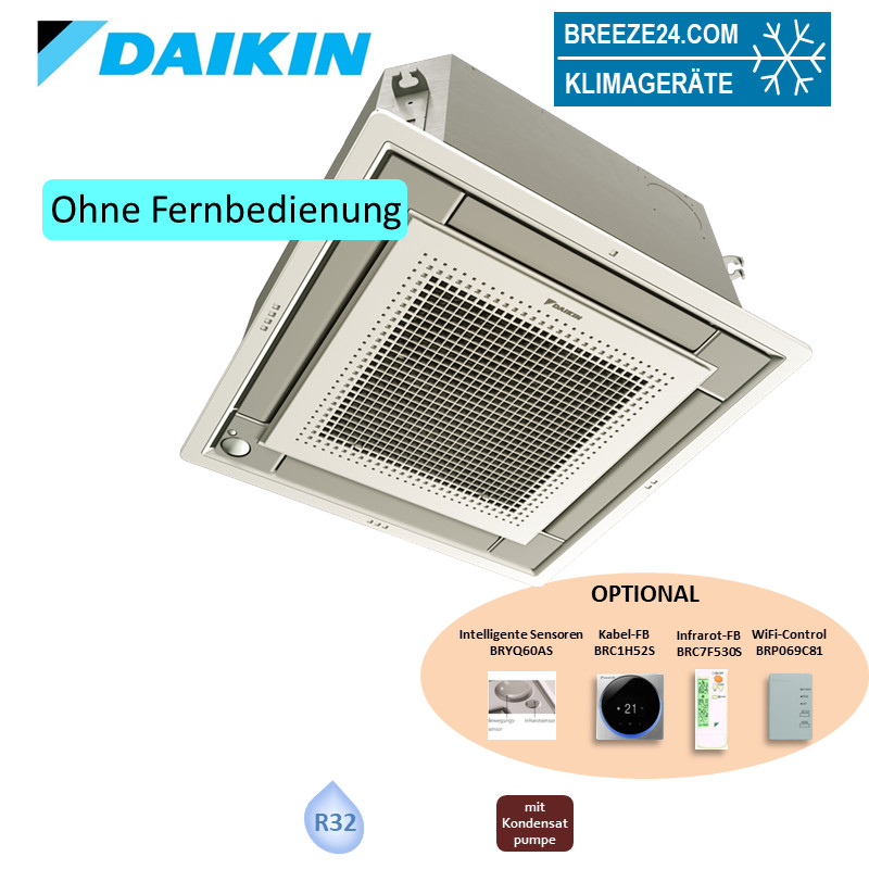 Daikin Deckenkassette 3,4 kW Euroraster silber FFA35A9-0 + Blende BYFQ60CS R32