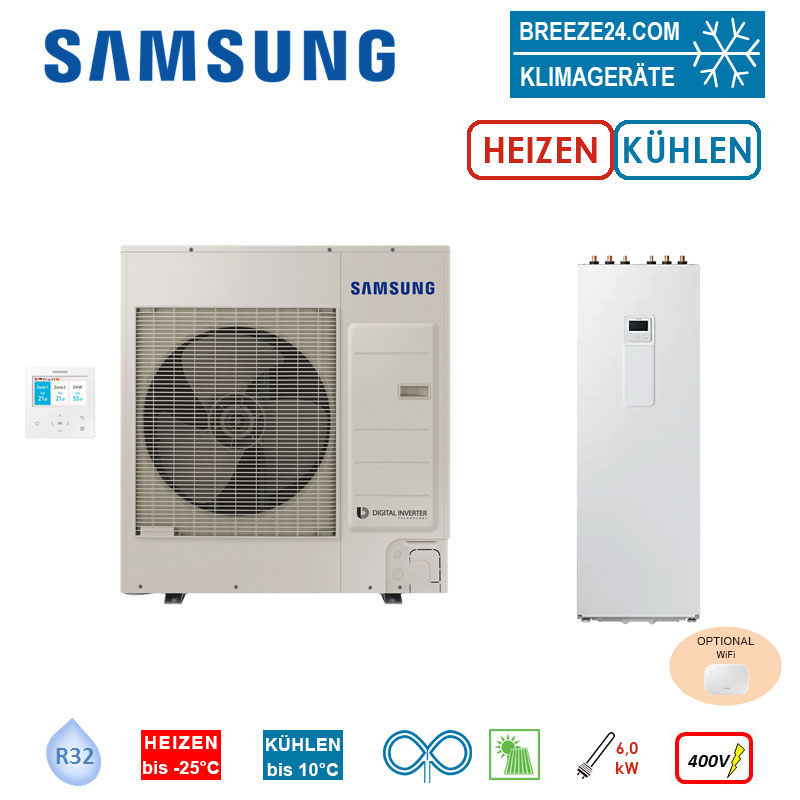 SAMSUNG AE090RXEDGG/EU Luft/Wasser Wärmepumpe 9 kW + Hydromodul AE260RNWSGG 260L mit 6 kW Heizstab