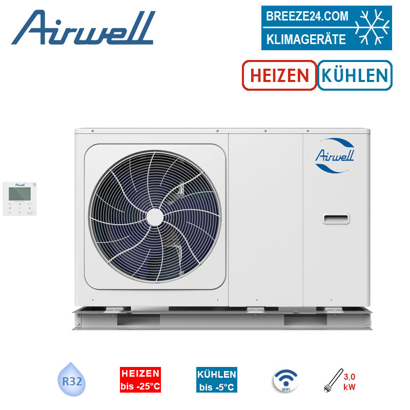 Airwell Kompakt Monoblock Wärmepumpe Wellea AW-WHPMA16-H91 | 16 kW | 14 kW R32 WiFi 3 kW Heizstab