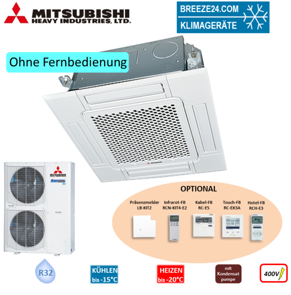 Mitsubishi Heavy Set 4-Wege-Deckenkassette 12,5 kW Standardpaneel FDT125VH + FDC125VSX-W R32