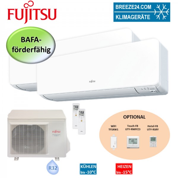 Fujitsu Set 2 x Wandgerät Deluxe Eco 2,0kW 2 x ASYG07KGTB + AOYG14KBTA2 R32 Klimaanlage