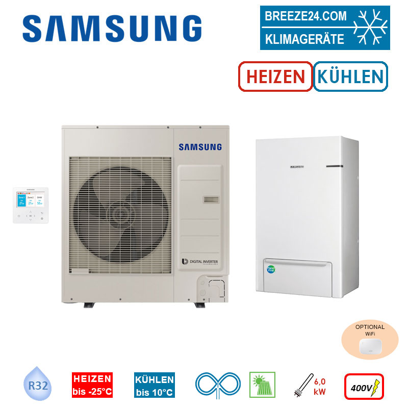 SAMSUNG AE090RXEDGG/EU Luft/Wasser Wärmepumpe 9 kW + Hydromodul AE090RNYDGG mit 6 kW Heizstab.