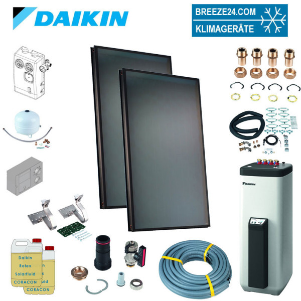 Daikin Solarthermie Set für 3 Personen Haushalt Solaris Druckanlage Aufdach 2 x EKSV21P Solarpanel