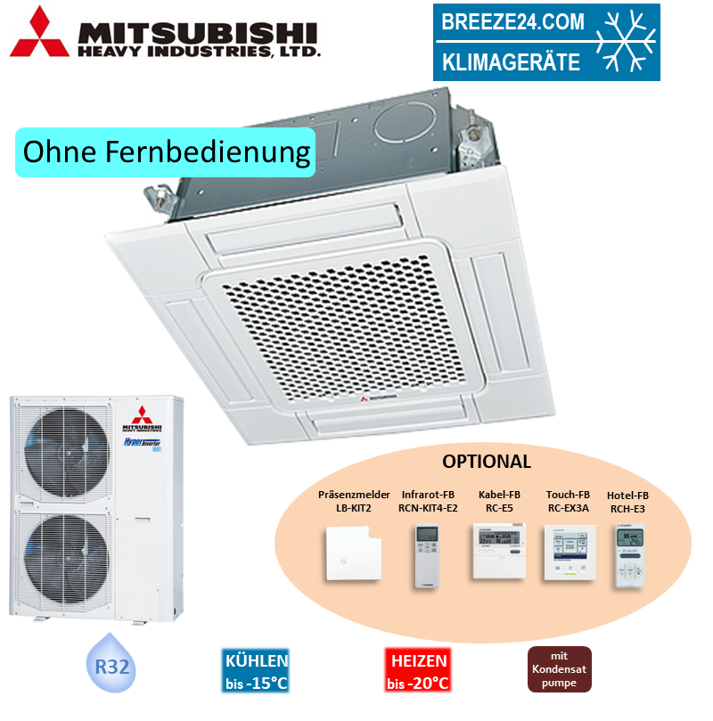 Mitsubishi Heavy Set 4-Wege-Deckenkassette 14 kW Standardpaneel FDT140VH + FDC140VNX-W R32