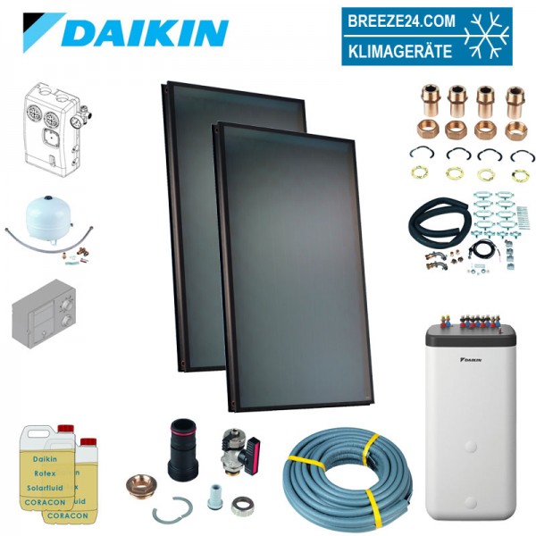 Daikin Solarthermie Set für 3 Personen Haushalt Solaris Druckanlage Indach 2 x EKSV21P Solarpanel