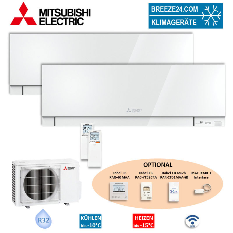 Mitsubishi Electric Set 2 x MSZ-EF35VGKW + MXZ-2F53VF4 Wandgerät Premium 3,5/3,5 kW Klimaanlage