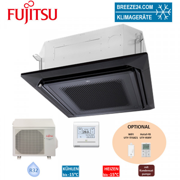 Fujitsu Set 4-Wege-Deckenkassette schwarz 13,4 kW AUXG54KRLB + AOYG54KBTB R32 Klimaanlage