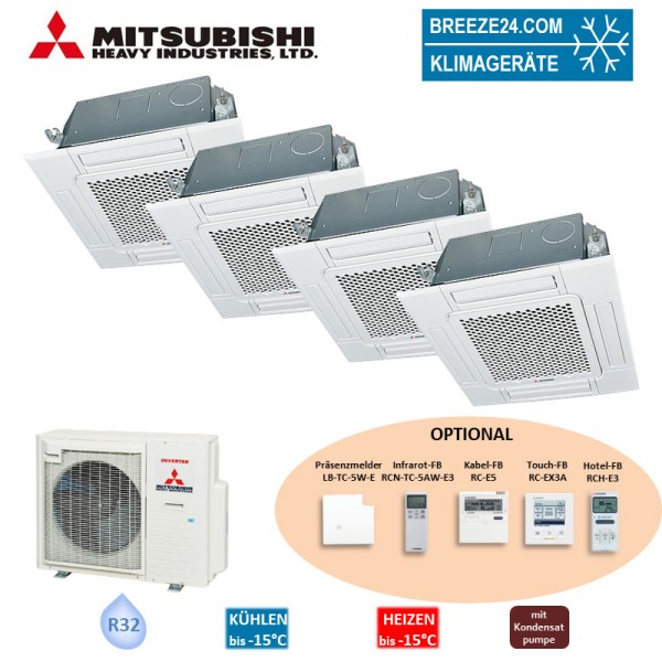 Mitsubishi Heavy Set 4 x 4-Wege-Deckenkassette Standardpaneel 2,5/6,0 kW 3 x FDTC25VH1 + FDTC60VH +