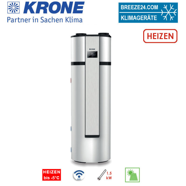 Krone BWS 125-300-S Brauchwasserwärmepumpe Speicher mit 300 Liter | 1,5kW Heizstab | WiFi | Bivalenz