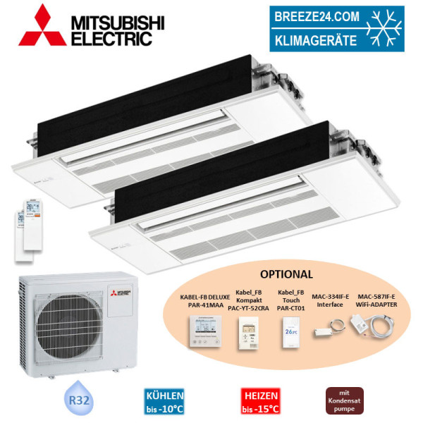 Mitsubishi Electric Set 2 x MLZ-KP35VF 1-Wege-Deckenkassette mit Blende + MXZ-2F53VF4 3,5 kW R32